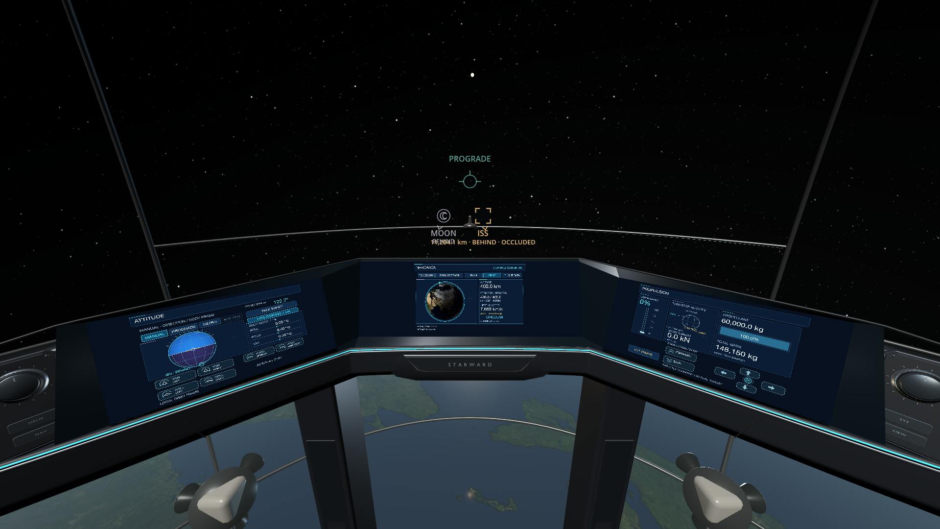 Starward pilot in the Tristan cockpit looking across the lunar surface