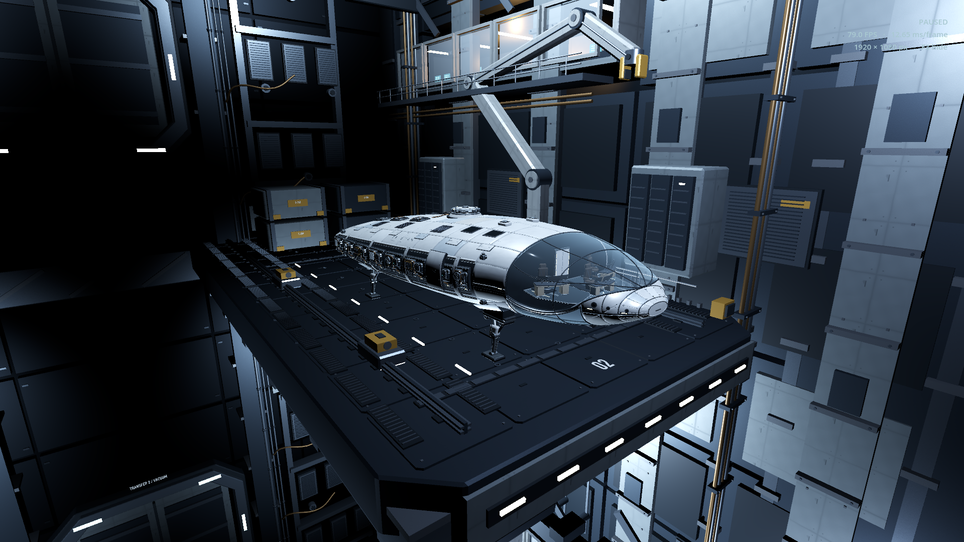 Tristan secured inside a working berth at Humanity station in Starward